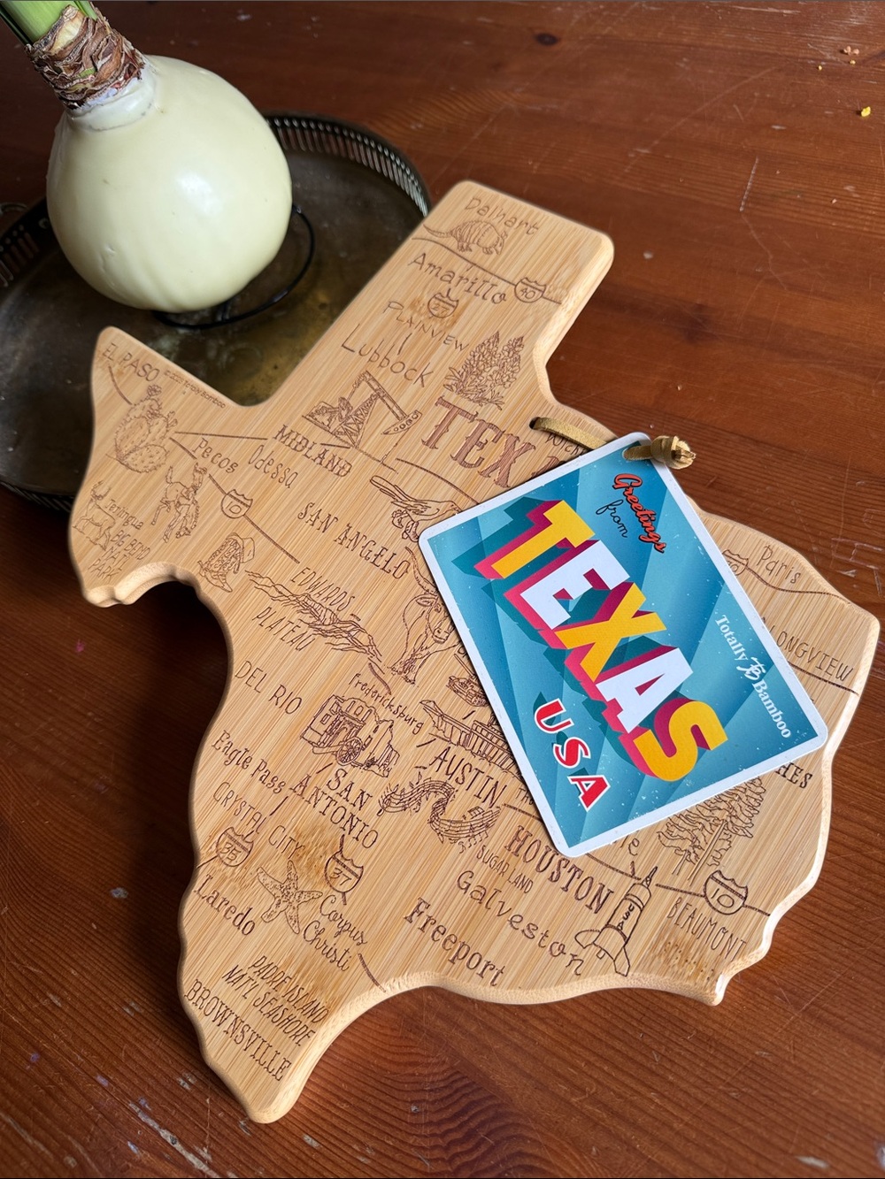 Texas-Shaped Bamboo Serving Board - Natural Wood